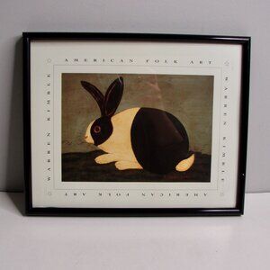 Vintage Warren Kimble Folk Art Cozy Bunny Rabbit Framed Print 1992 Vermont